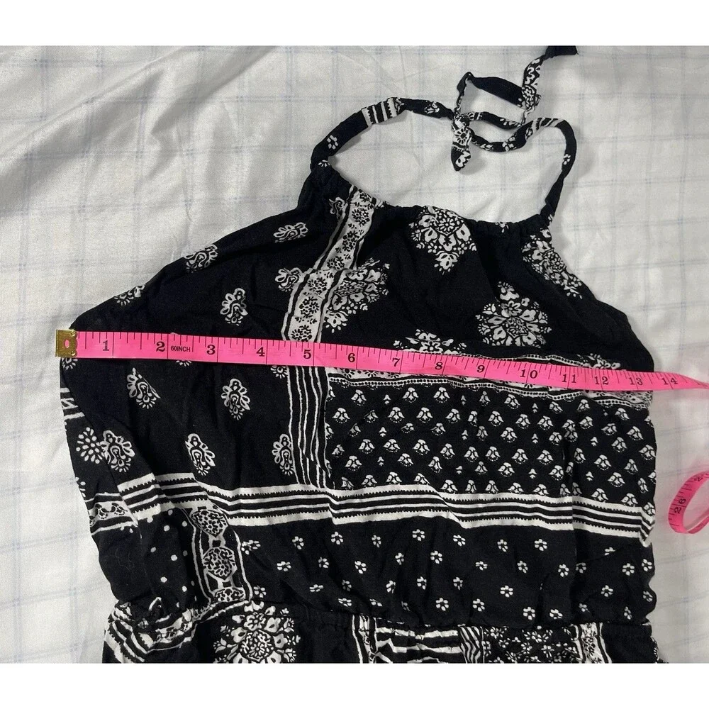 The Children's Place Girls Halter Dress L 10/12 Black White Bandana Patchwork